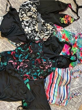Multiples Women Swimwear Set in Black with Multicolor Floral & Stripe Prints